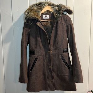 Laundry by Design Brown Wool Jacket w Hood coat